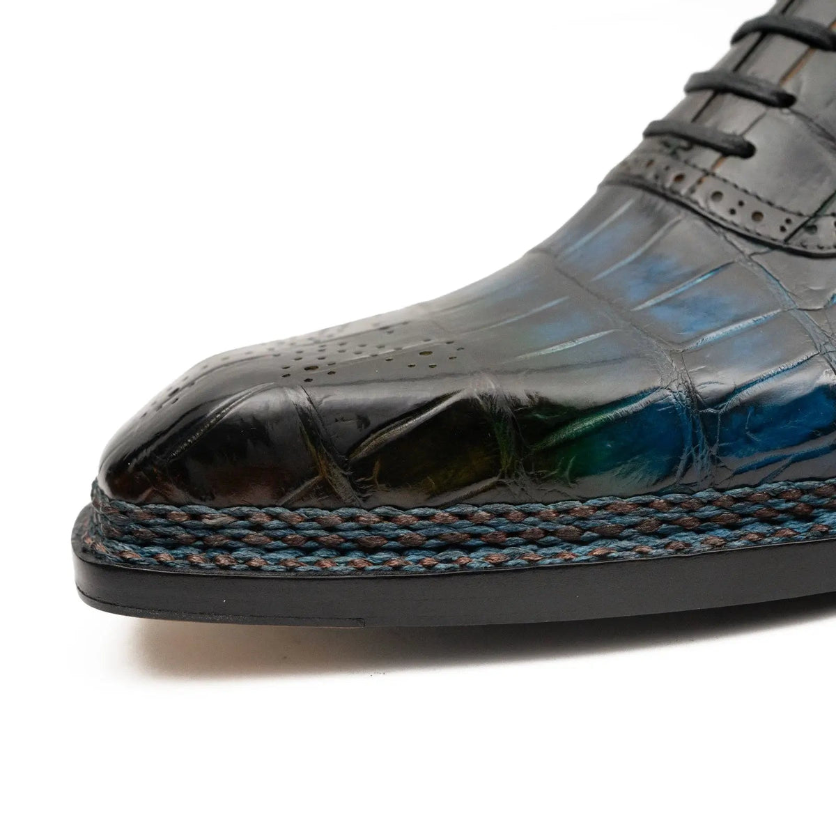 Blue-Black Crocodile Leather Derby Shoes
