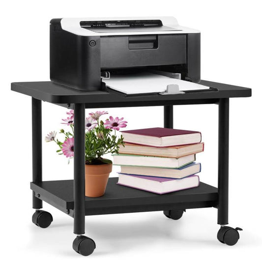 Soporte móvil multiusos de 2 niveles con ruedas para impresora, negro
