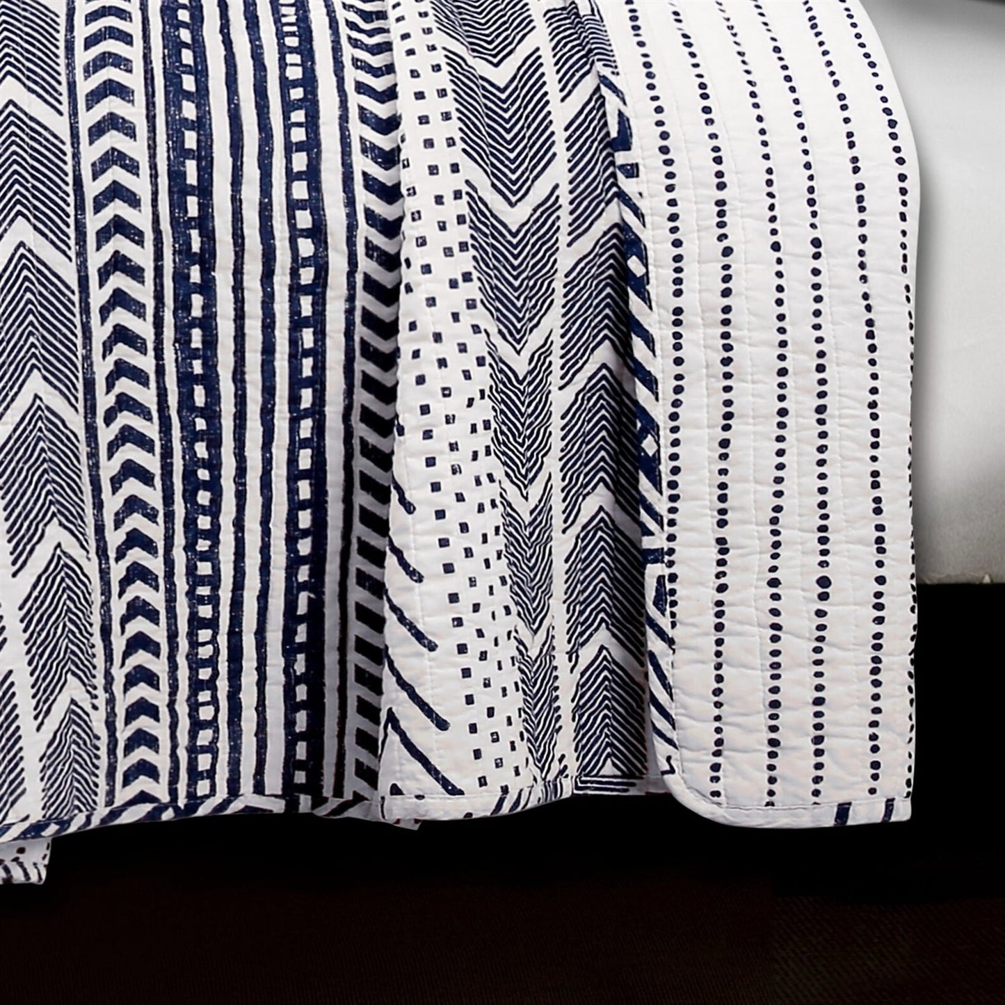 Juego de algodón reversible azul y blanco escandinavo de 3 piezas en tamaño matrimonial/queen