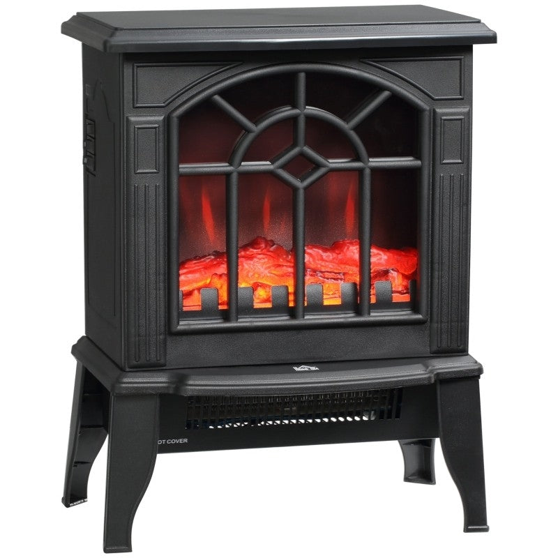 Calefactor eléctrico de chimenea negro con llama de leña LED realista
