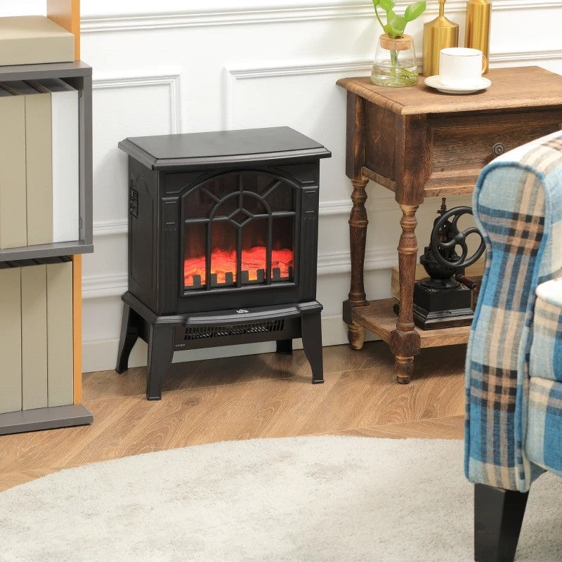 Calefactor eléctrico de chimenea negro con llama de leña LED realista