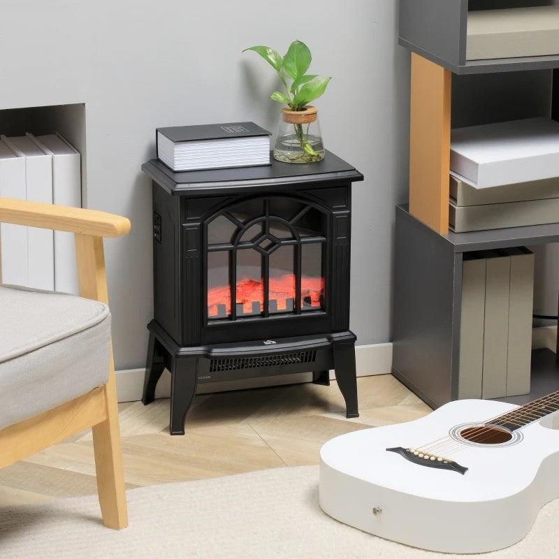 Calefactor eléctrico de chimenea negro con llama de leña LED realista