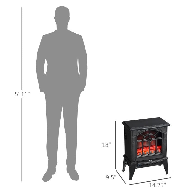 Calefactor eléctrico de chimenea negro con llama de leña LED realista