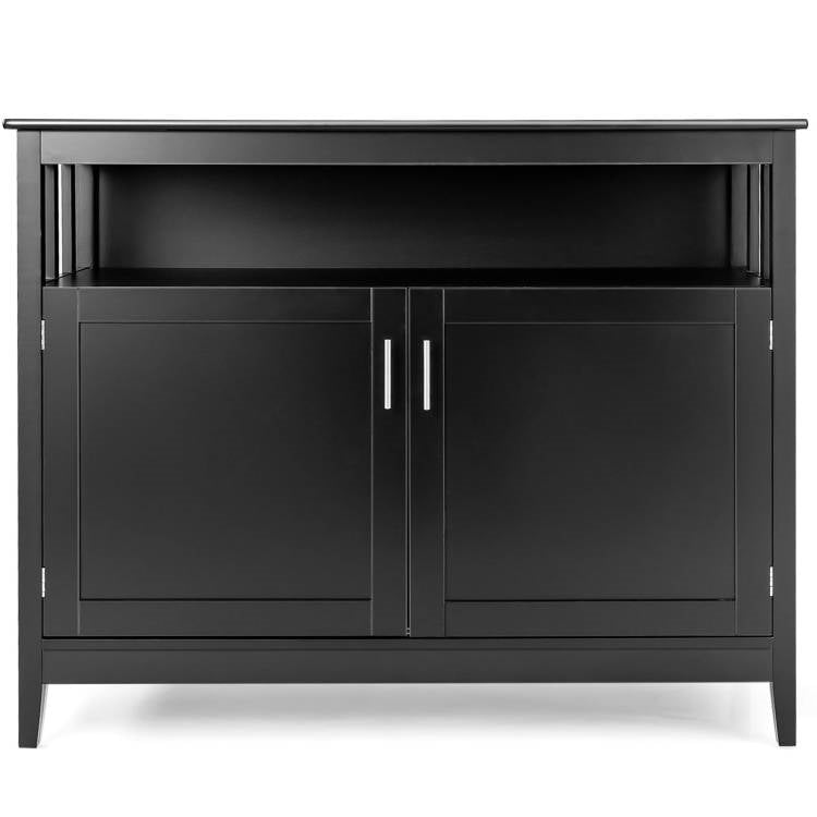 Aparador de comedor de 2 puertas de madera negra con estante abierto