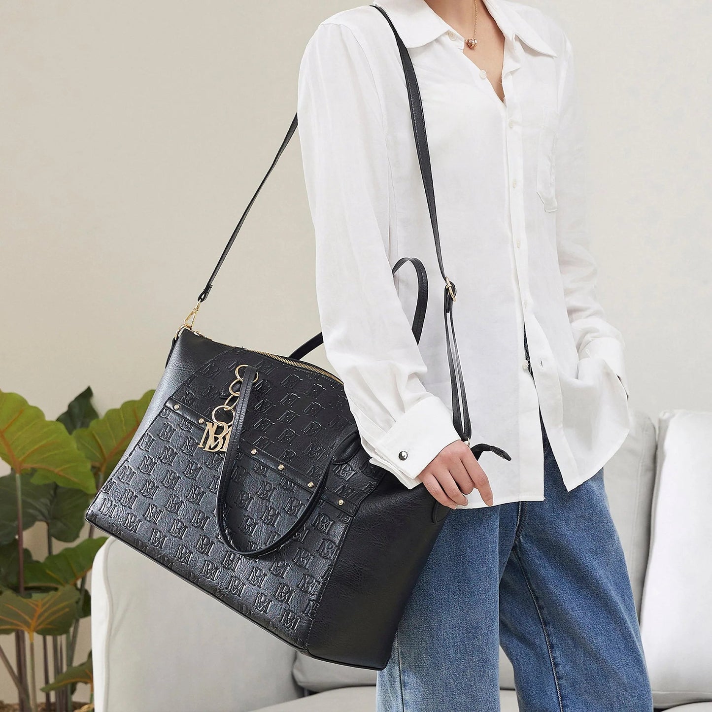 Caroline Vegan Leather Monogram Weekender Duffel Bag