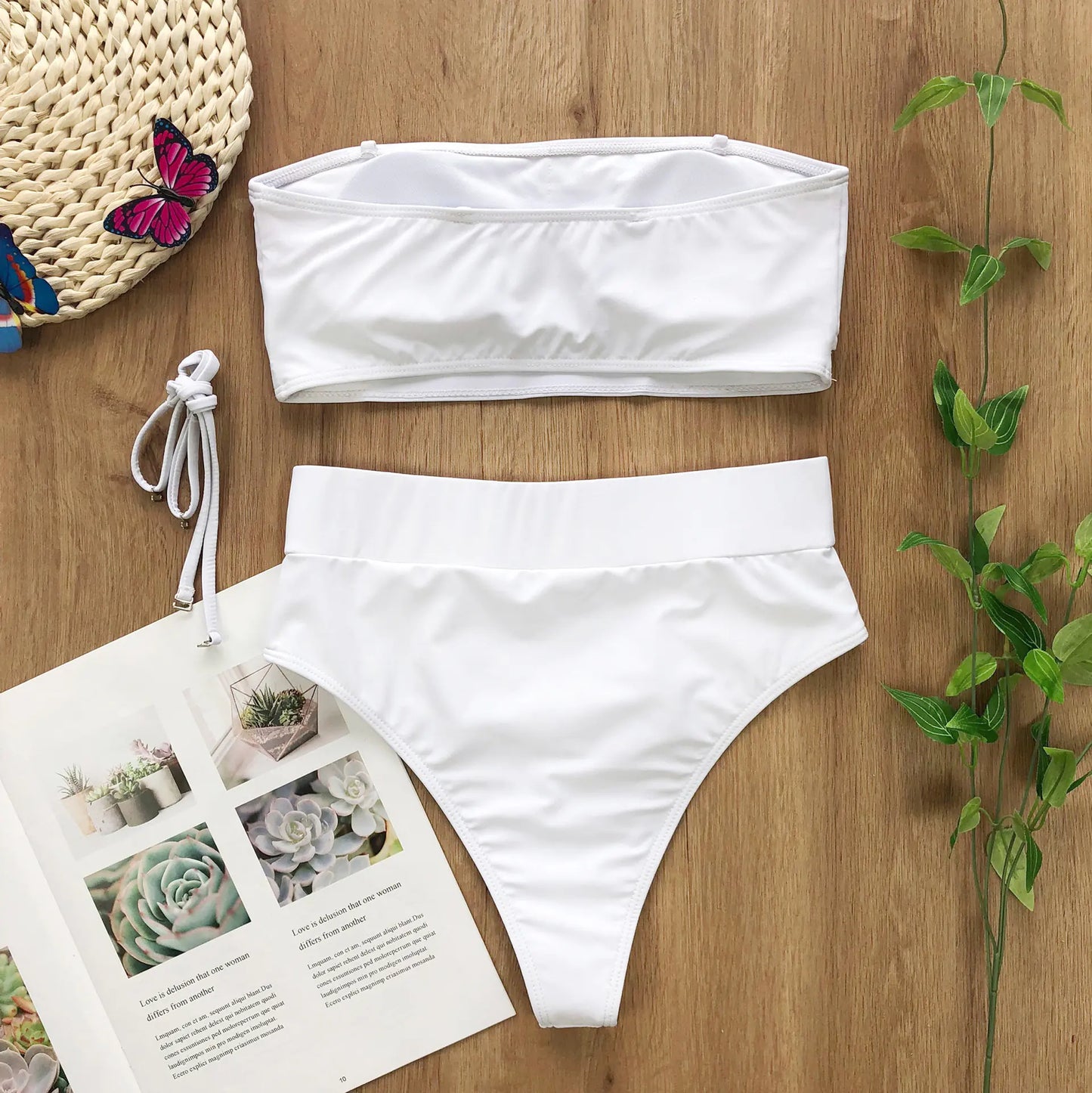 Chic Metal Buckle Strapless Bikini Swimsuit for Women