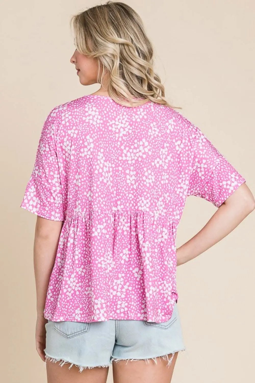 Trendsi Floral Peplum Blouse Round Neck — Spring Casual Style