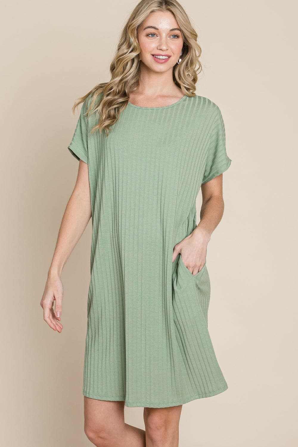 Dresses Trendsi swimwear - BOMBOM Ribbed Round Neck Short Sleeve Dress