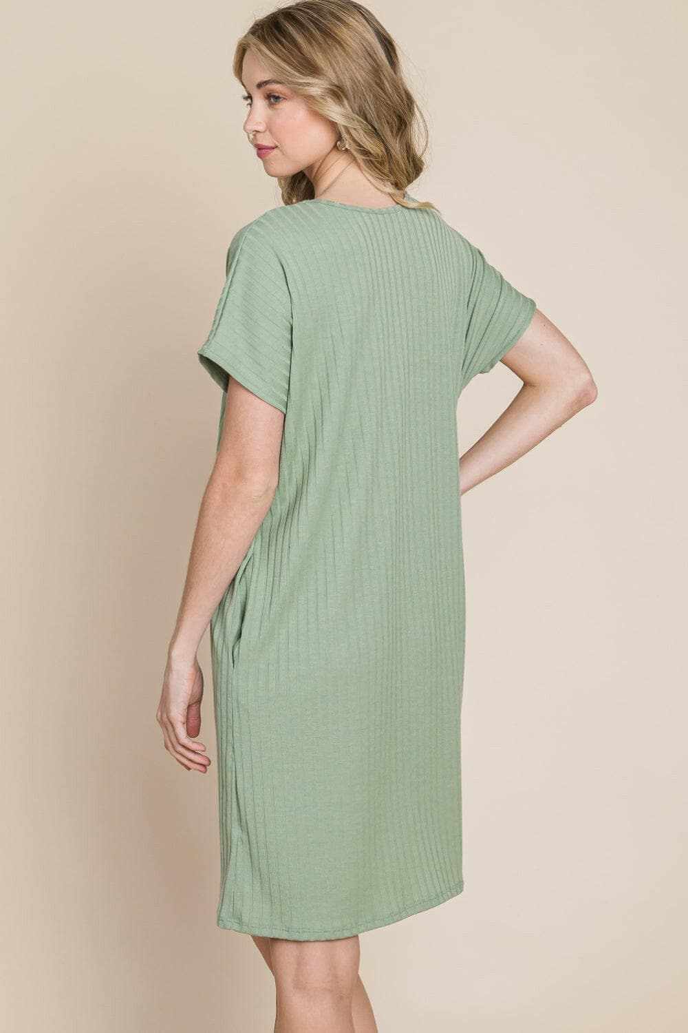 Dresses Trendsi swimwear - BOMBOM Ribbed Round Neck Short Sleeve Dress