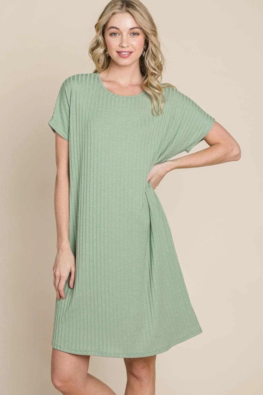 Dresses Trendsi swimwear - BOMBOM Ribbed Round Neck Short Sleeve Dress