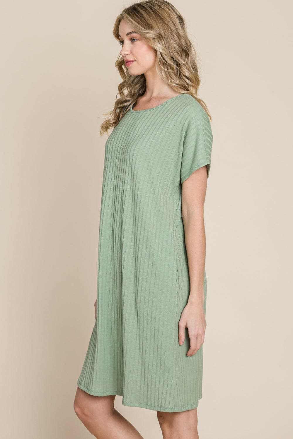 Dresses Trendsi swimwear - BOMBOM Ribbed Round Neck Short Sleeve Dress