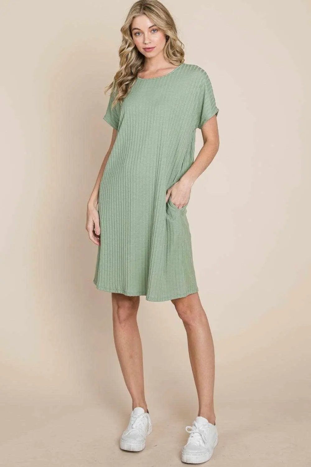 Dresses Trendsi swimwear - BOMBOM Ribbed Round Neck Short Sleeve Dress