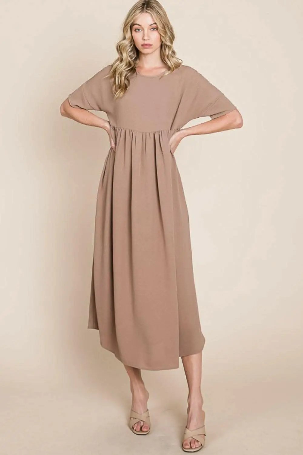 Dresses Trendsi swimwear - BOMBOM Round Neck Ruched Midi Dress
