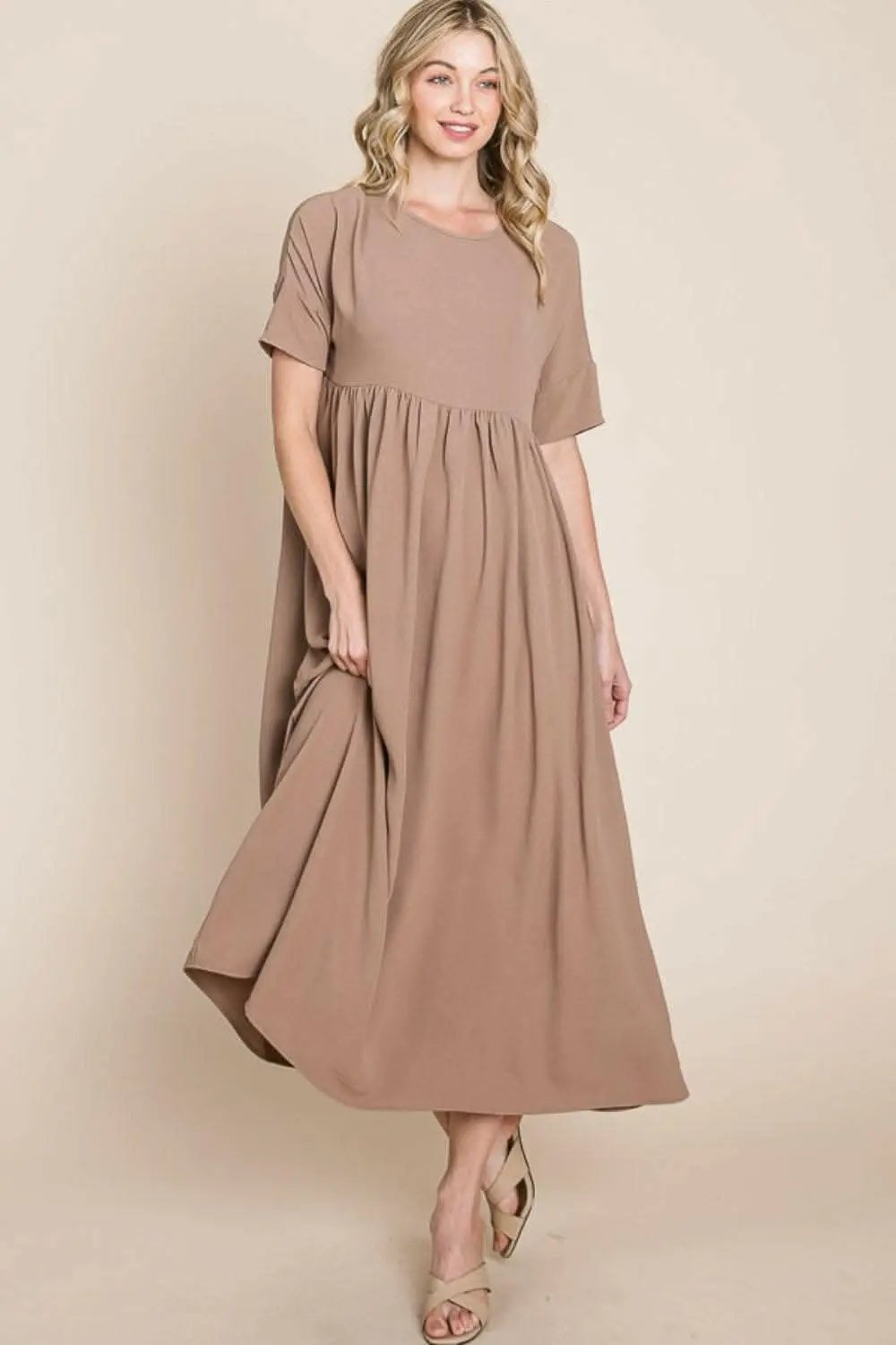 Dresses Trendsi swimwear - BOMBOM Round Neck Ruched Midi Dress
