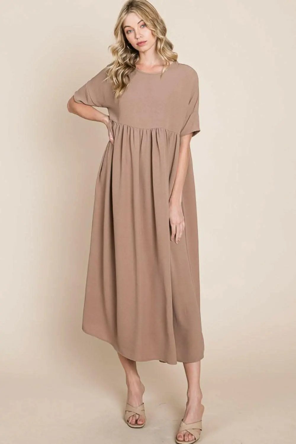 Dresses Trendsi swimwear - BOMBOM Round Neck Ruched Midi Dress