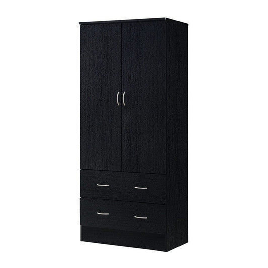 Armario ropero negro de 2 puertas con 2 cajones y barra para colgar