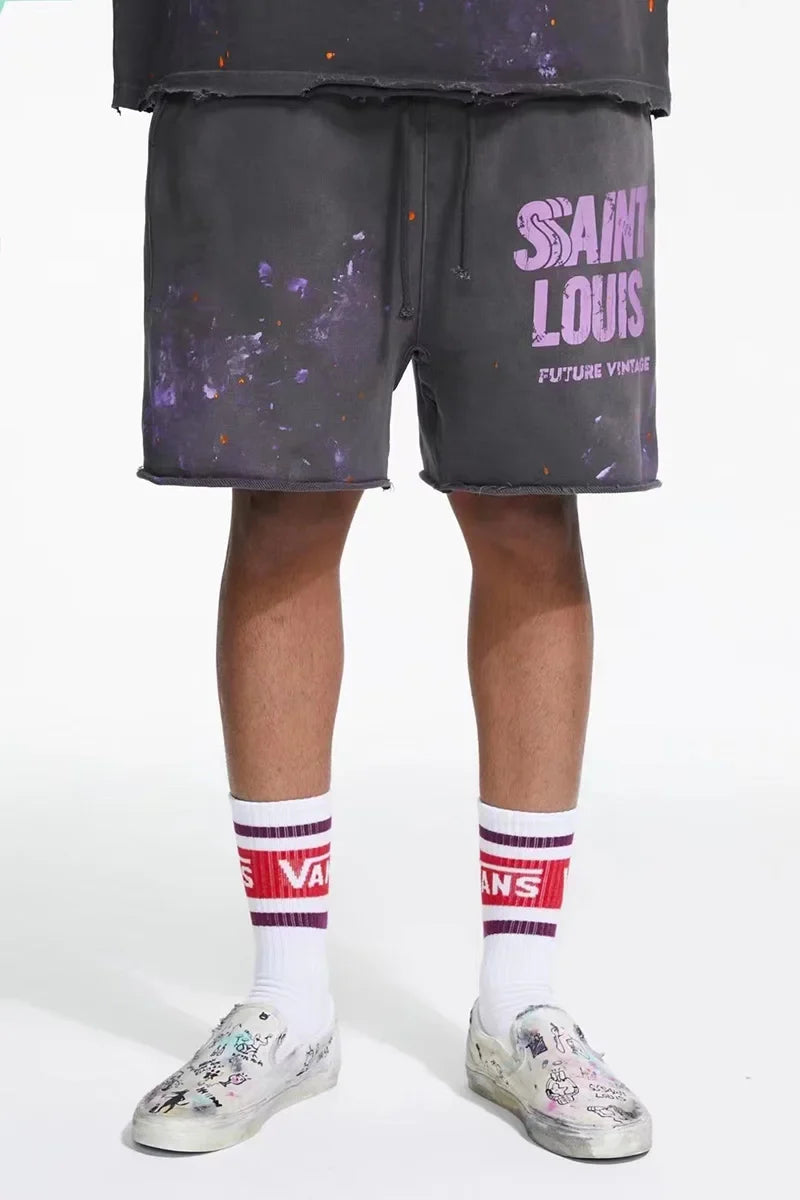 SAINT LOUIS Handmade Ink Spray Retro Style Shorts