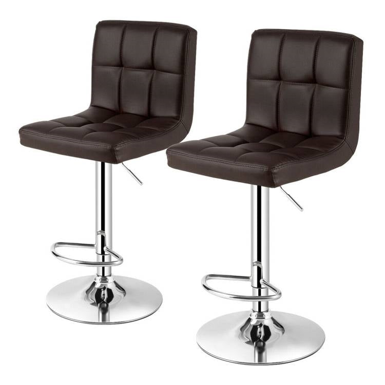 Juego de 2 taburetes de bar modernos de altura regulable con asiento giratorio de piel sintética marrón