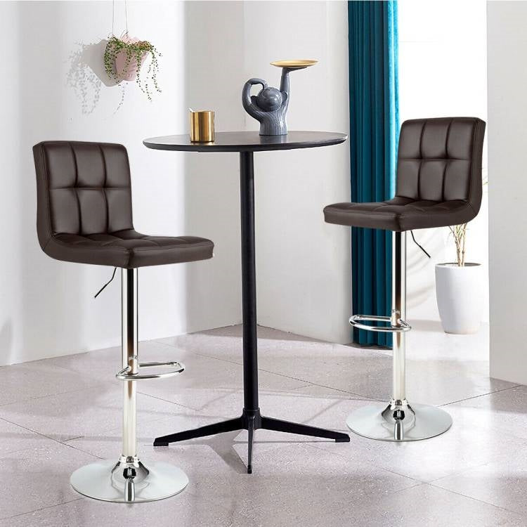 Juego de 2 taburetes de bar modernos de altura regulable con asiento giratorio de piel sintética marrón