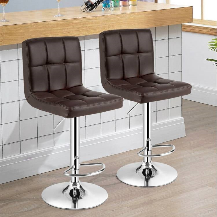Juego de 2 taburetes de bar modernos de altura regulable con asiento giratorio de piel sintética marrón