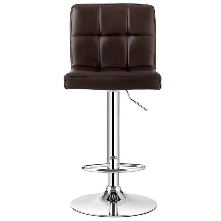 Juego de 2 taburetes de bar modernos de altura regulable con asiento giratorio de piel sintética marrón