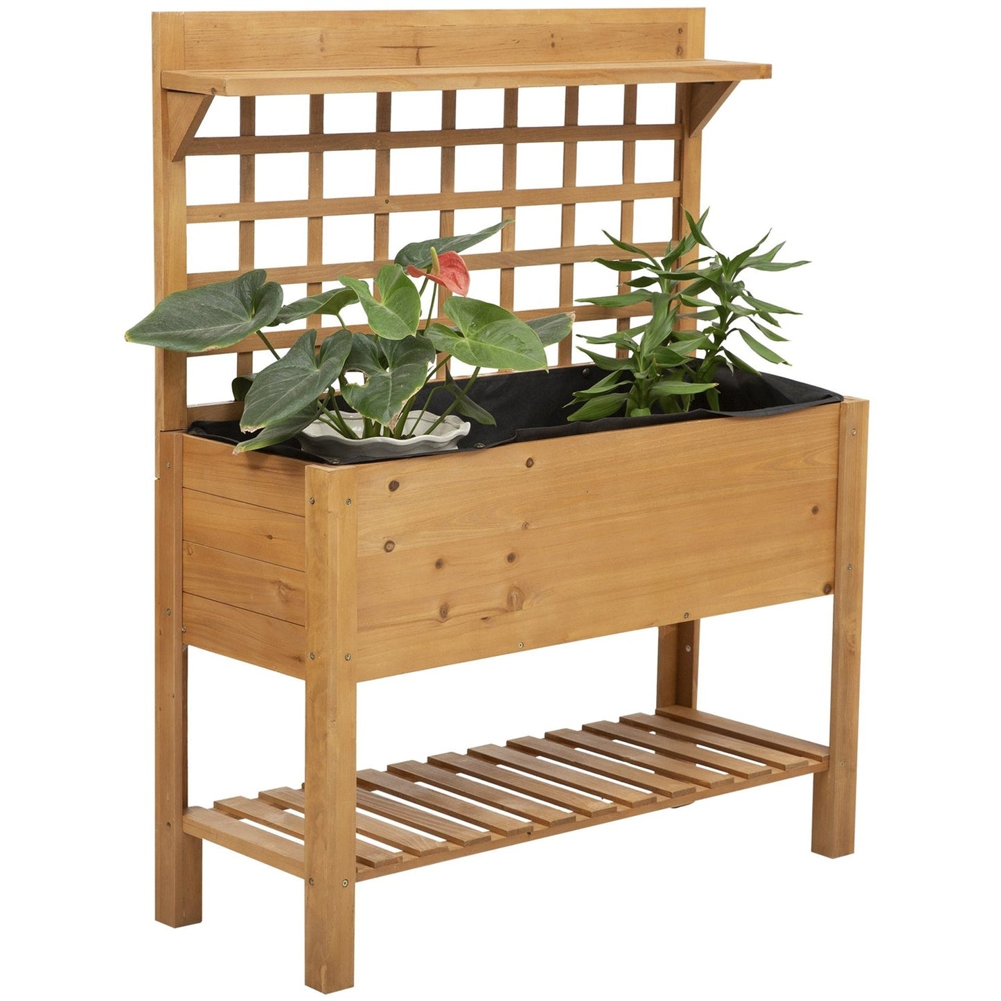 Jardinera elevada de madera de abeto macizo con celosía y ruedas