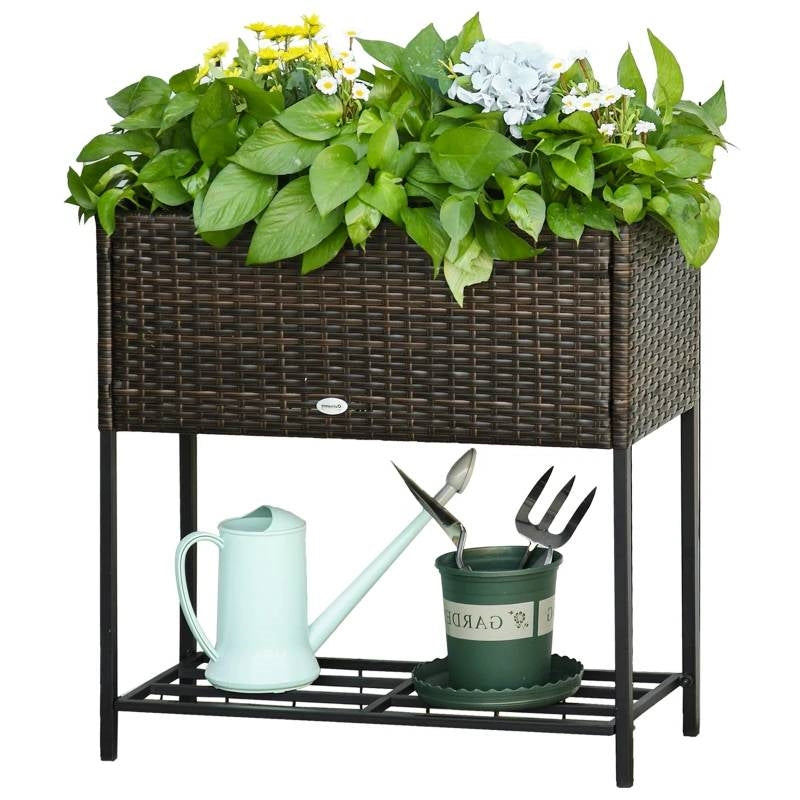 Macetero elevado de mimbre moderno marrón de polietileno para jardín