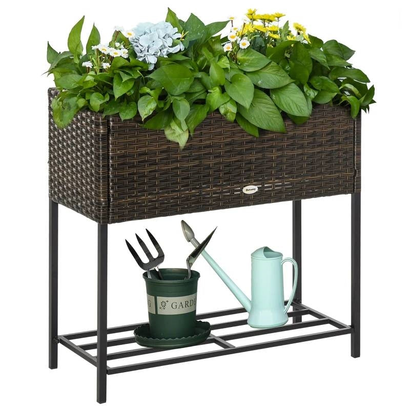 Macetero elevado de mimbre moderno marrón de polietileno para jardín