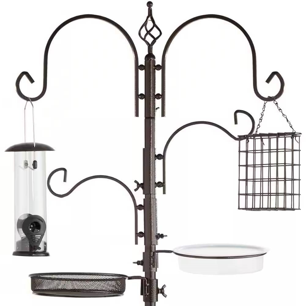 Juego completo de comedero para pájaros con soporte de metal bronce, cuenco de sebo, tubo y bandeja