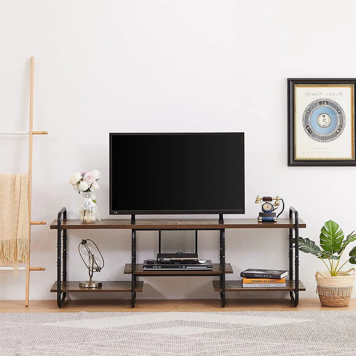 Mueble de TV moderno industrial de metal y madera para televisores de hasta 60 pulgadas