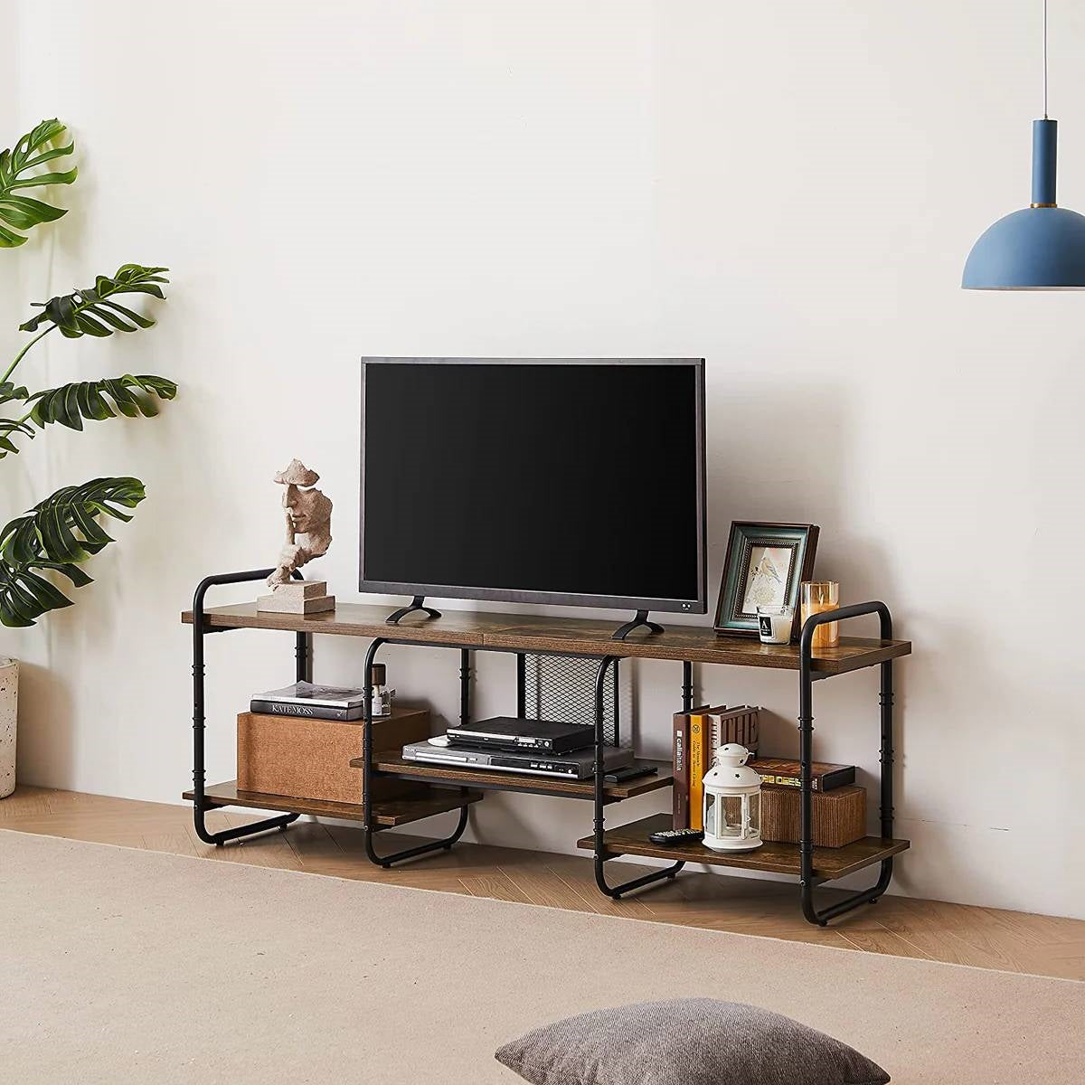 Mueble de TV moderno industrial de metal y madera para televisores de hasta 60 pulgadas