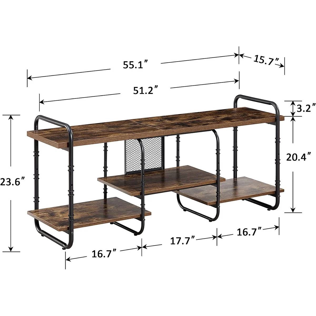 Mueble de TV moderno industrial de metal y madera para televisores de hasta 60 pulgadas