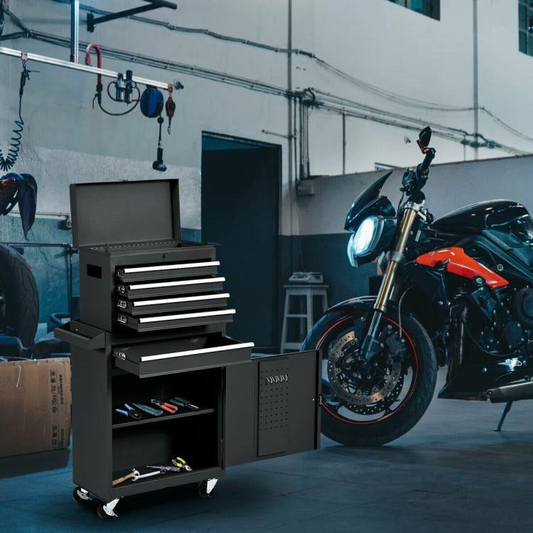 Carro móvil para herramientas de garaje con ruedas, de acero resistente y color negro, con cerradura