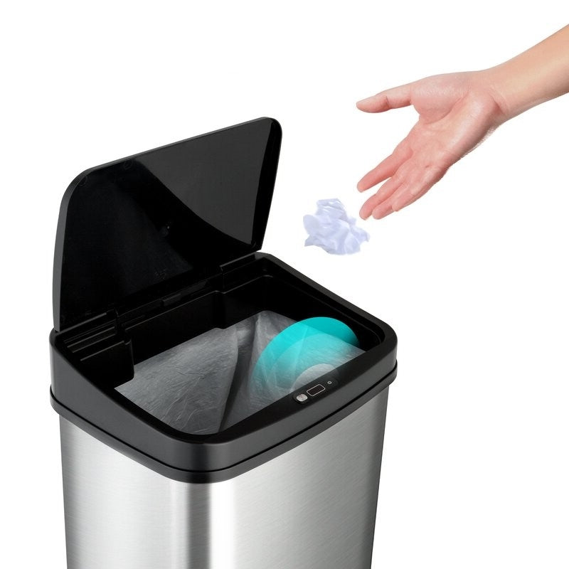 Bote de Basura Negro de Acero Inoxidable de 13 Galones para Cocina con Tapa de Sensor de Movimiento