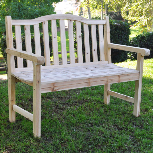 Banco de jardín de madera de cedro para exteriores en natural con límite de peso de 475 libras.