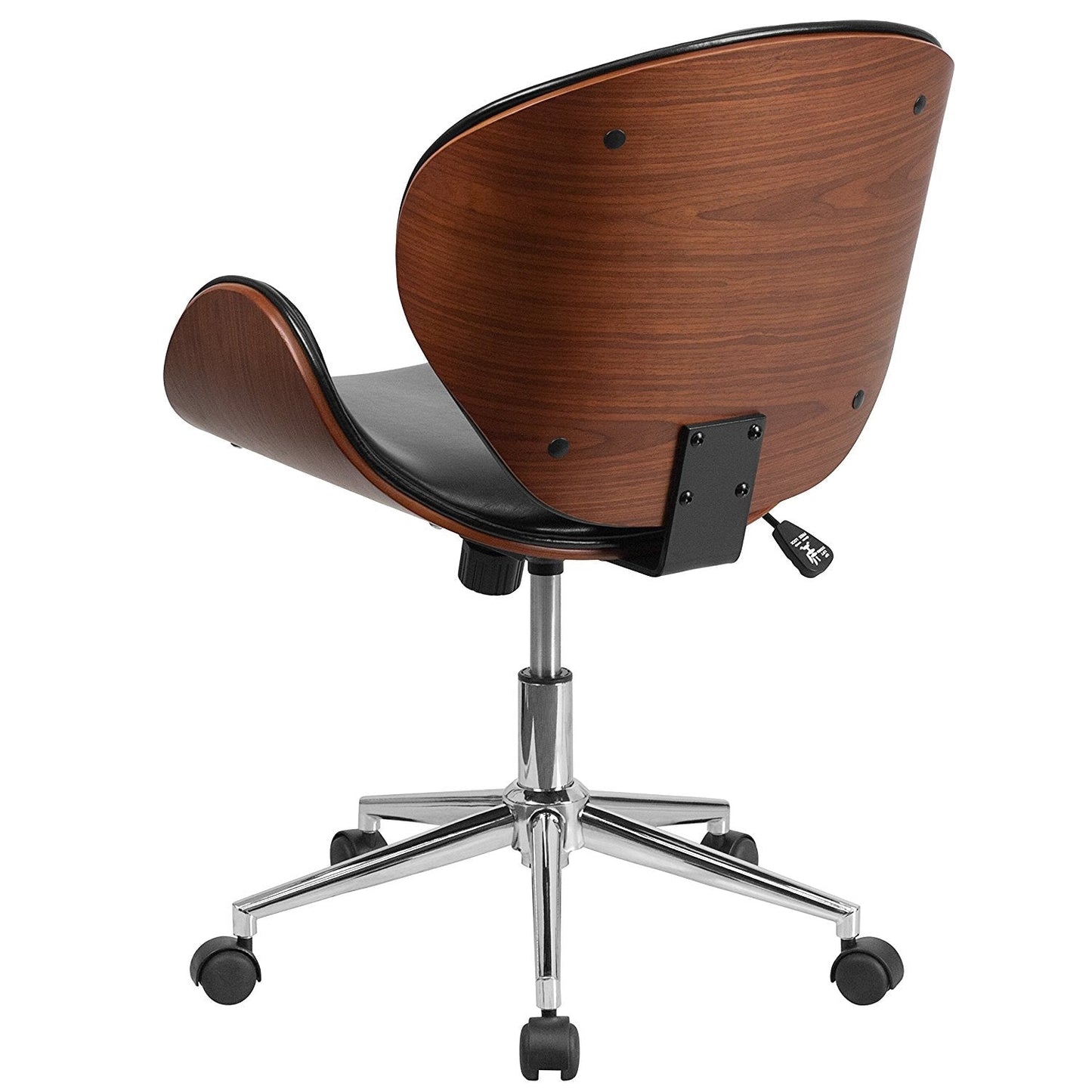 Silla de oficina de cuero sintético negro / nogal para la espalda media con asiento de madera curvada