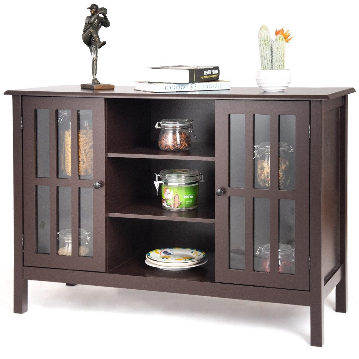 Mueble de TV de madera marrón de 43 pulgadas, mesa consola con armario de almacenamiento