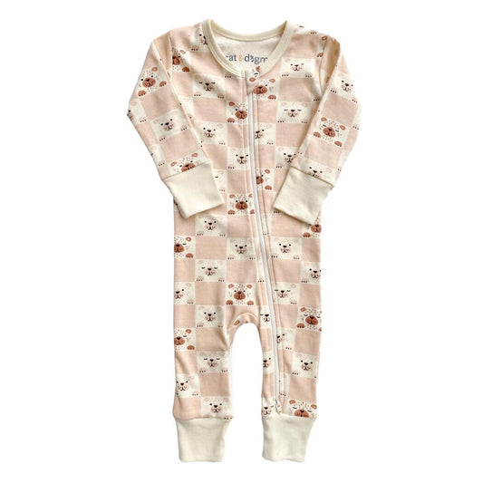 Pijama tipo zippy de algodón orgánico con certificado GOTS - Osito a cuadros