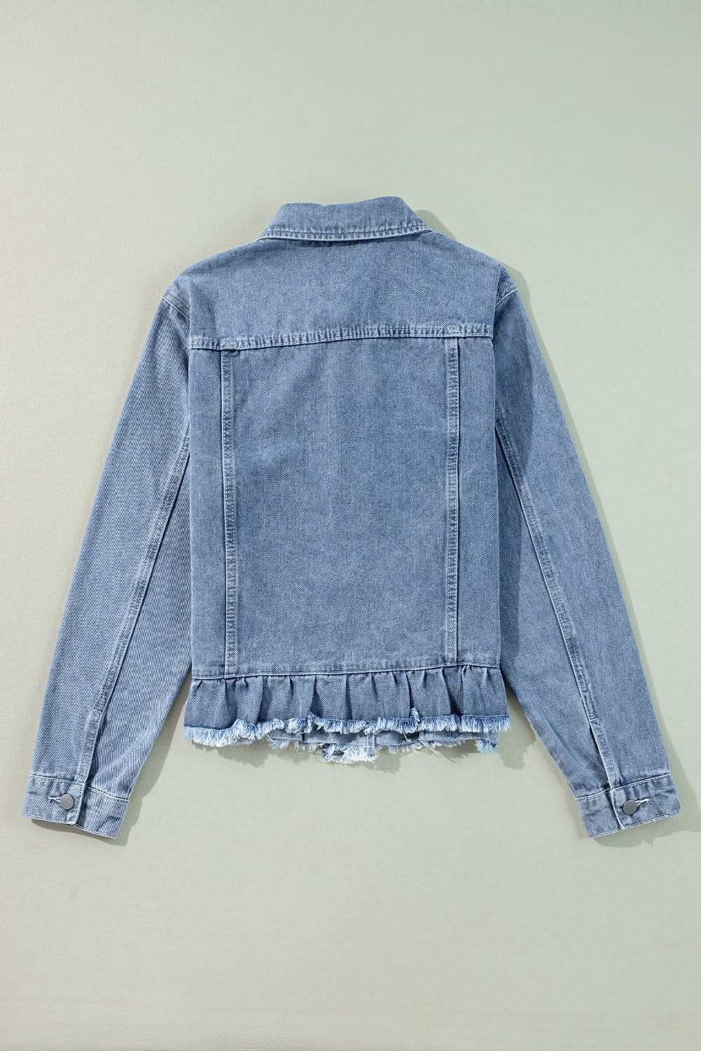 Jackets Love Salve  Beau Blue Ruffle Raw Hem Flap Pockets Denim