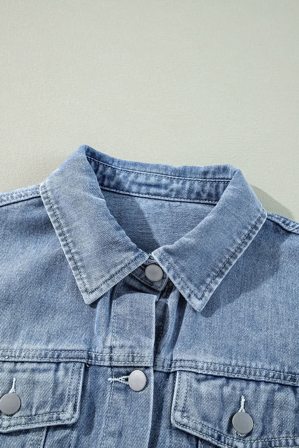 Jackets Love Salve  Beau Blue Ruffle Raw Hem Flap Pockets Denim