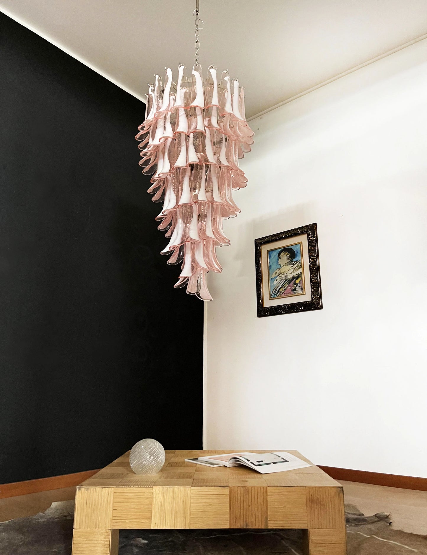 Lámpara de Araña Murano Rosa Espiral Pétalos