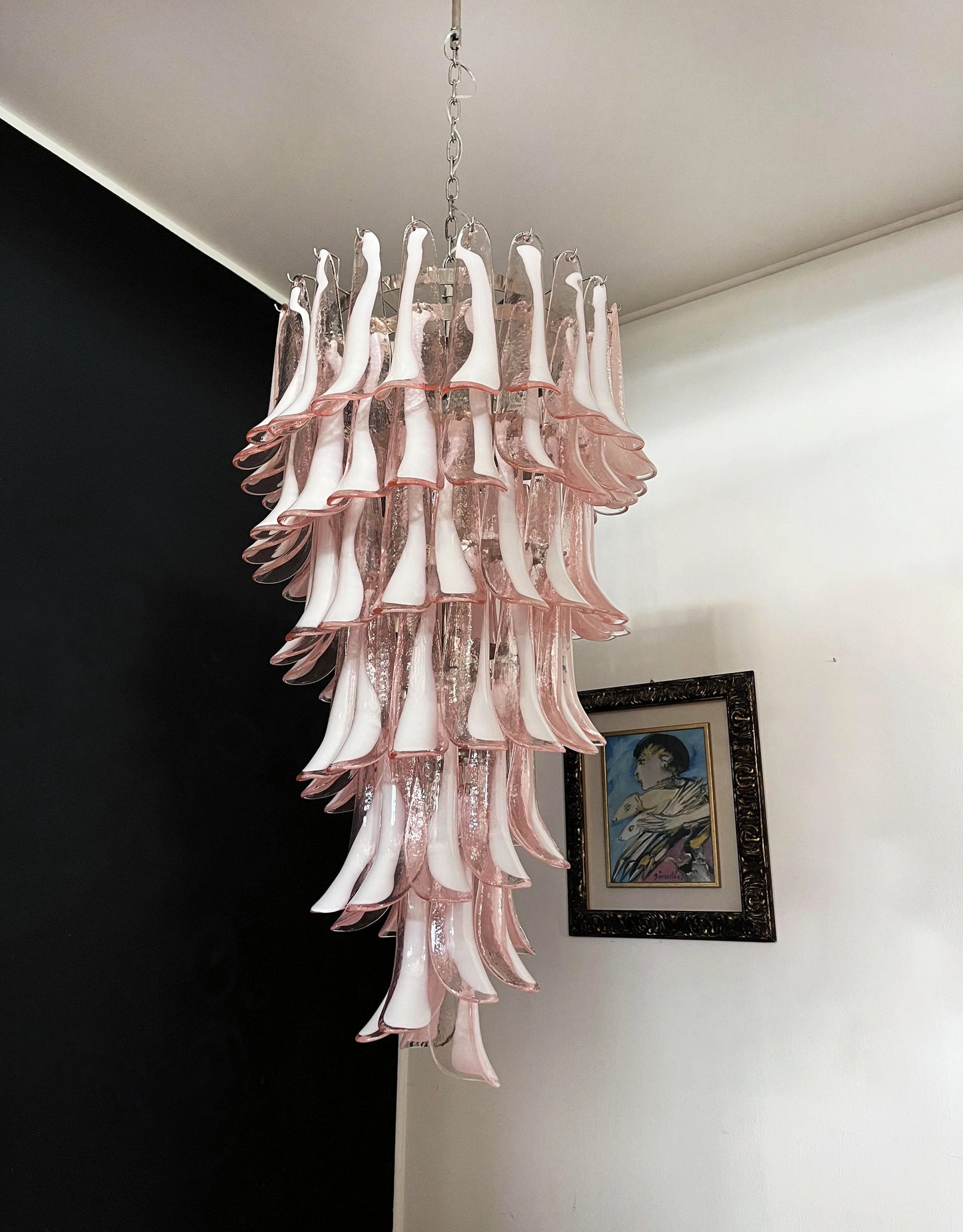 Lámpara de Araña Murano Rosa Espiral Pétalos