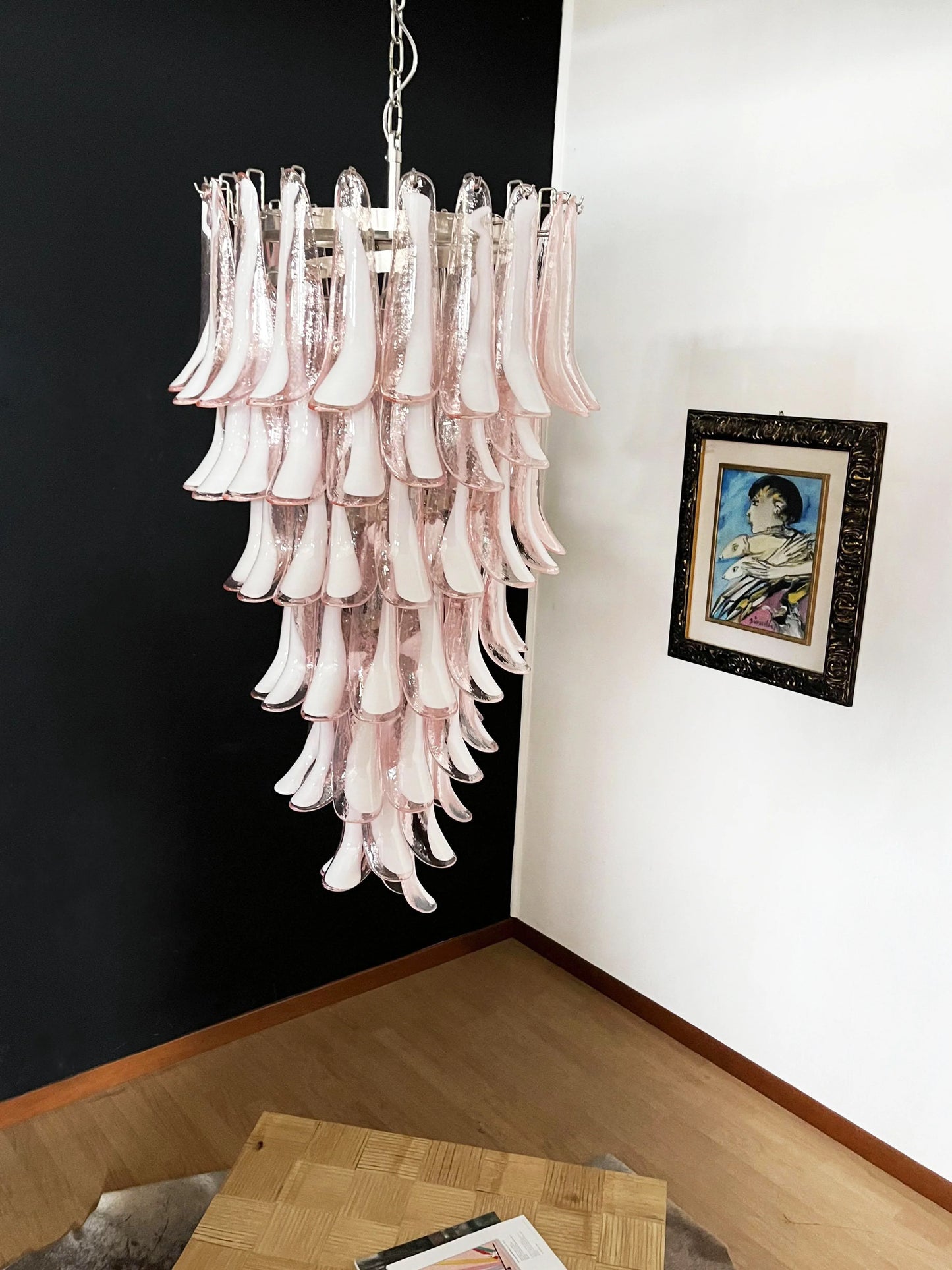 Lámpara de Araña Murano Rosa Espiral Pétalos
