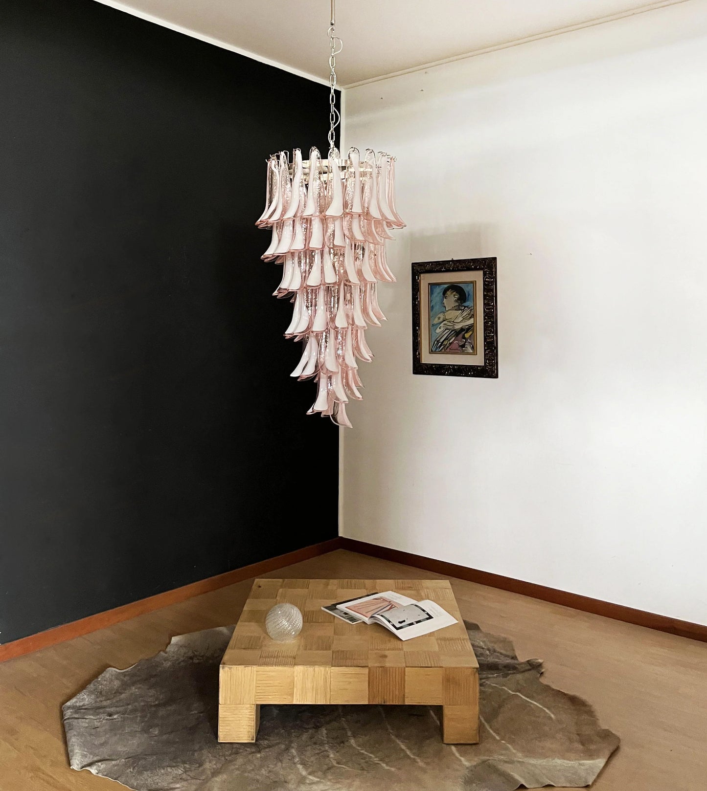 Lámpara de Araña Murano Rosa Espiral Pétalos