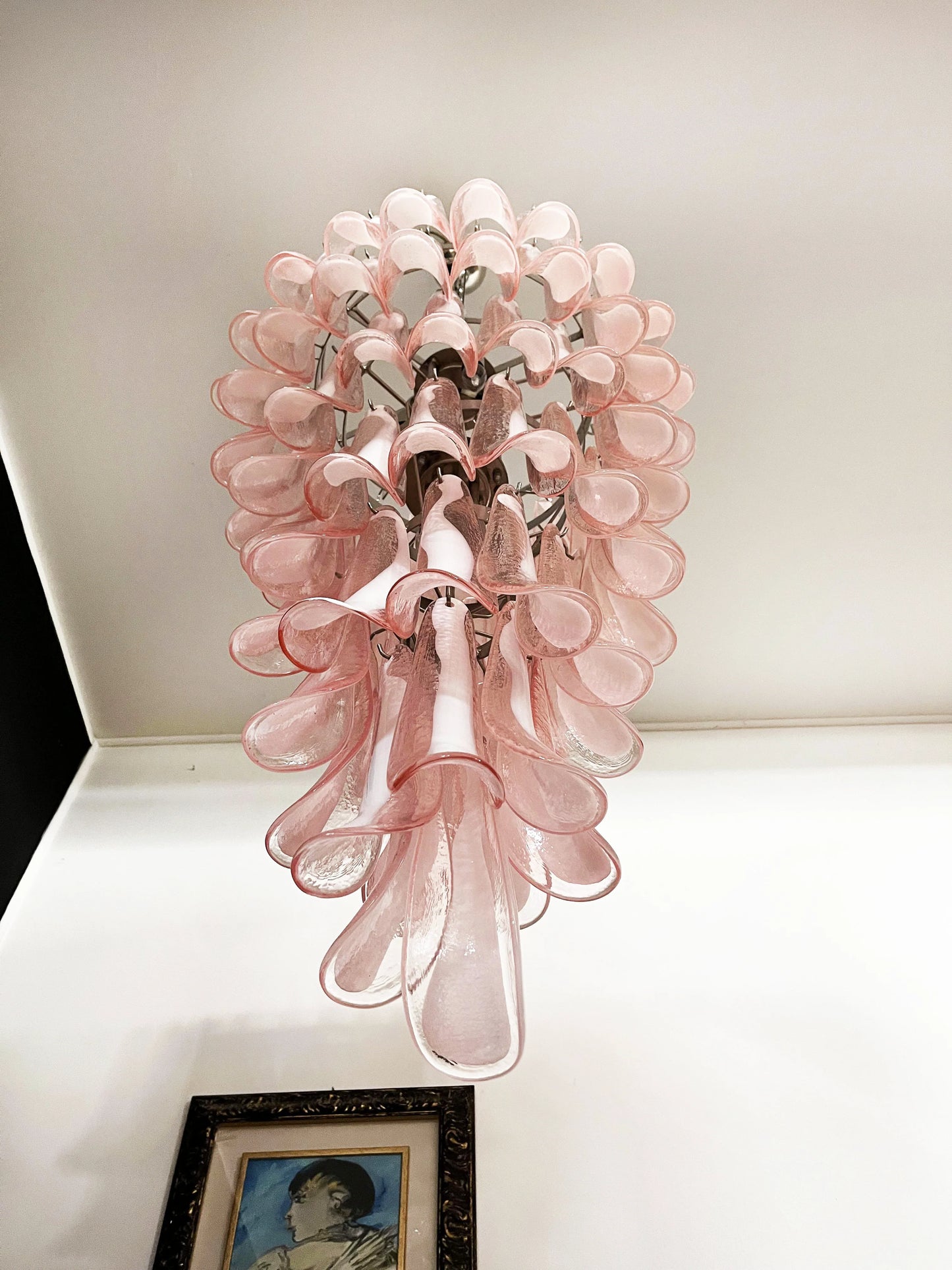 Lámpara de Araña Murano Rosa Espiral Pétalos