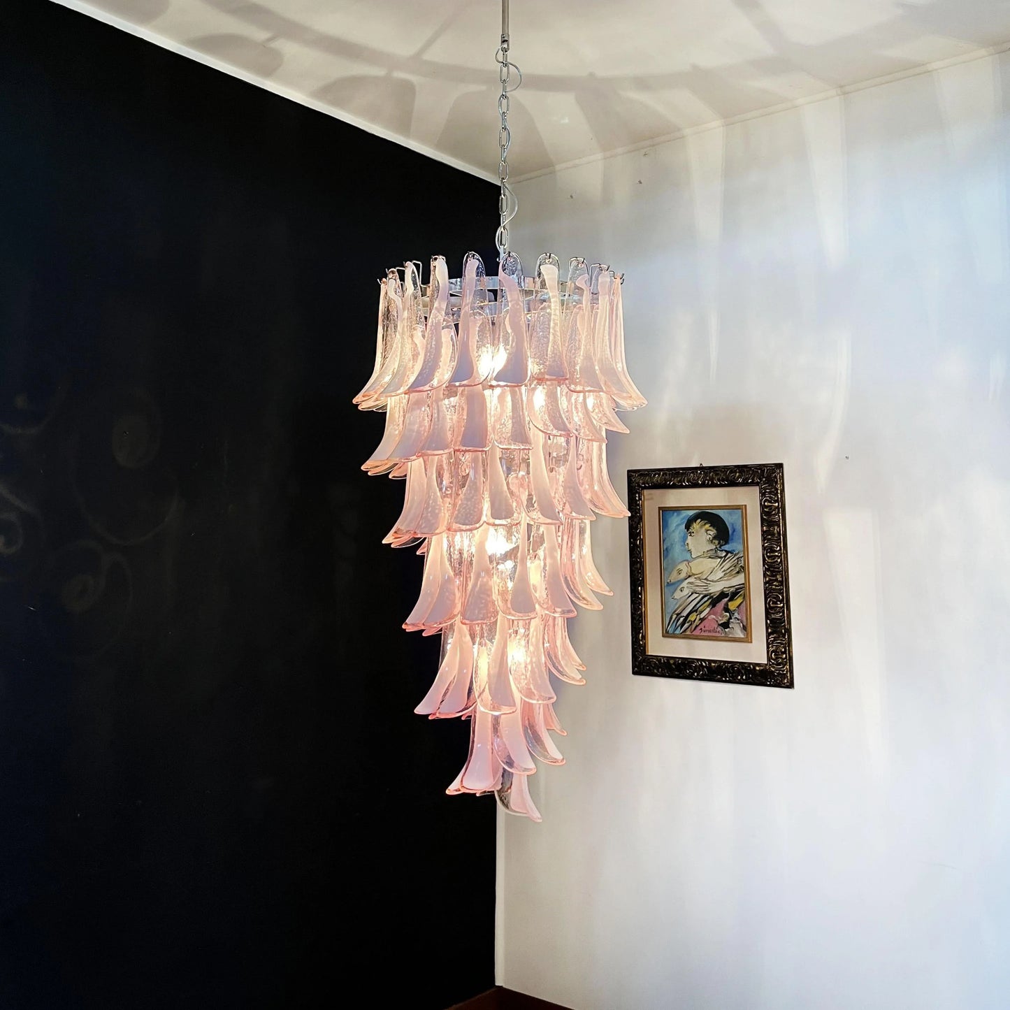 Lámpara de Araña Murano Rosa Espiral Pétalos