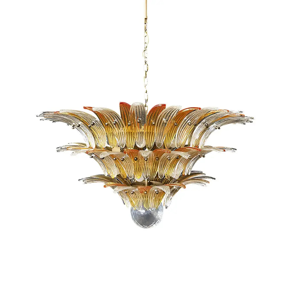 Hermosa Lámpara de Araña Transparente Ámbar Murano Palmette
