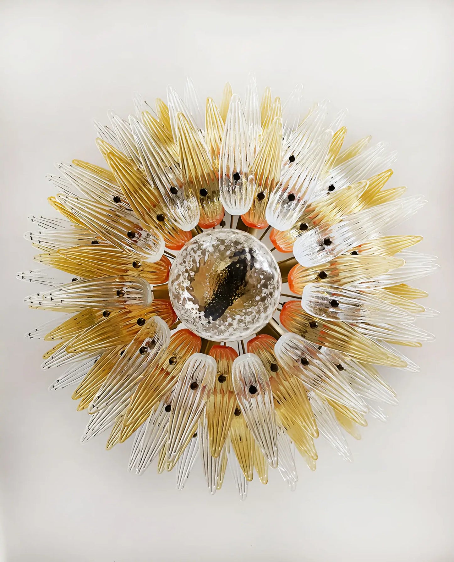Hermosa Lámpara de Araña Transparente Ámbar Murano Palmette