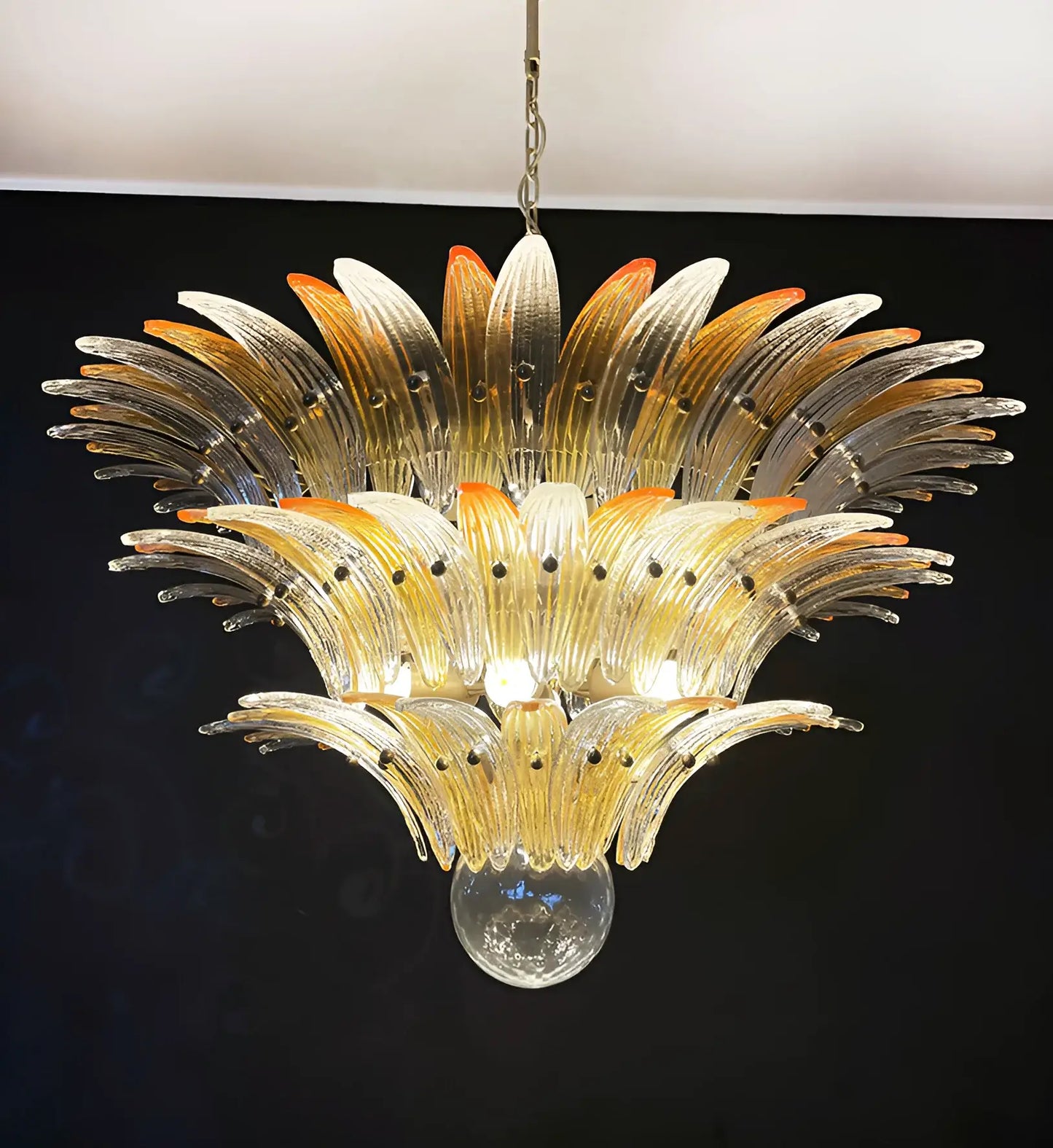 Hermosa Lámpara de Araña Transparente Ámbar Murano Palmette