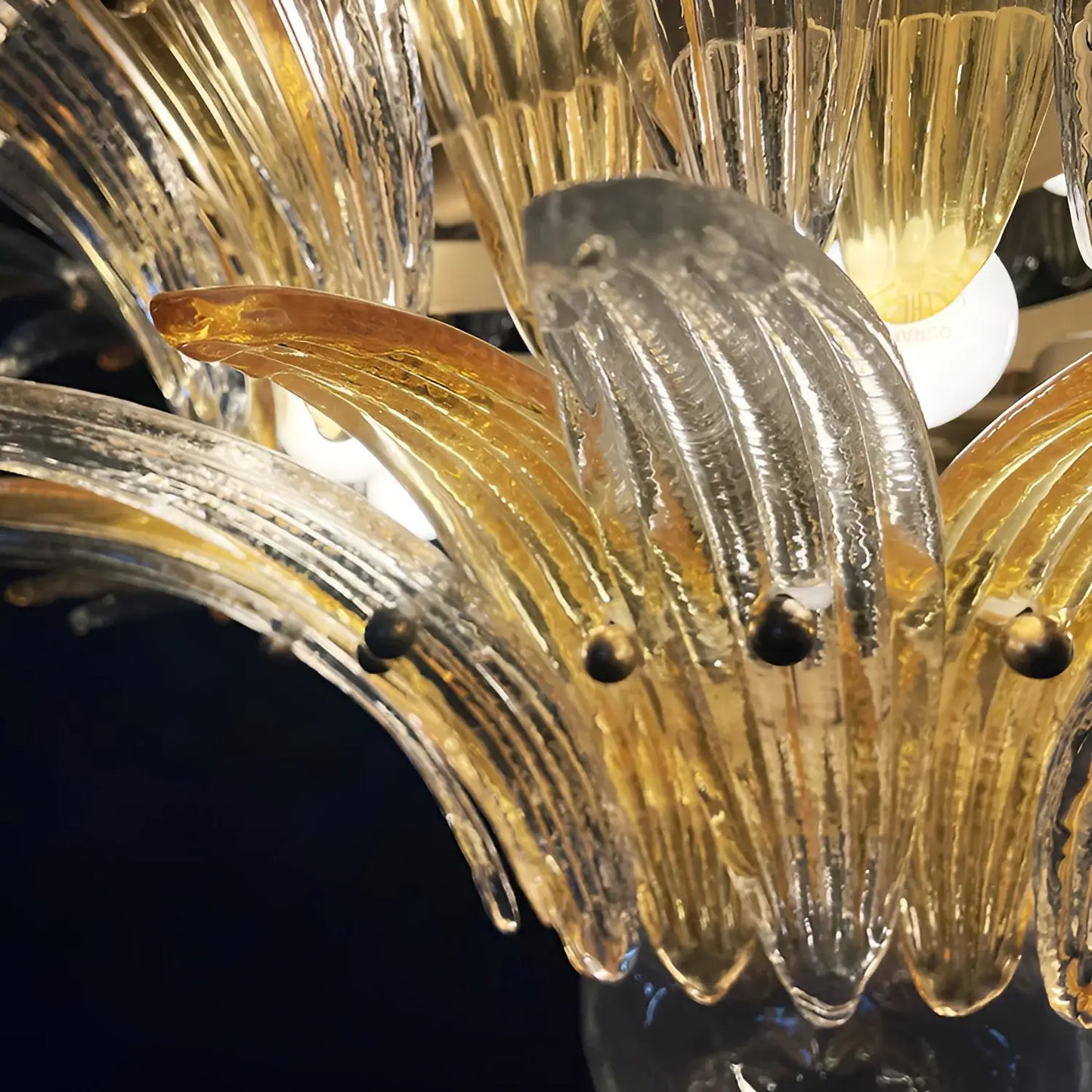 Hermosa Lámpara de Araña Transparente Ámbar Murano Palmette
